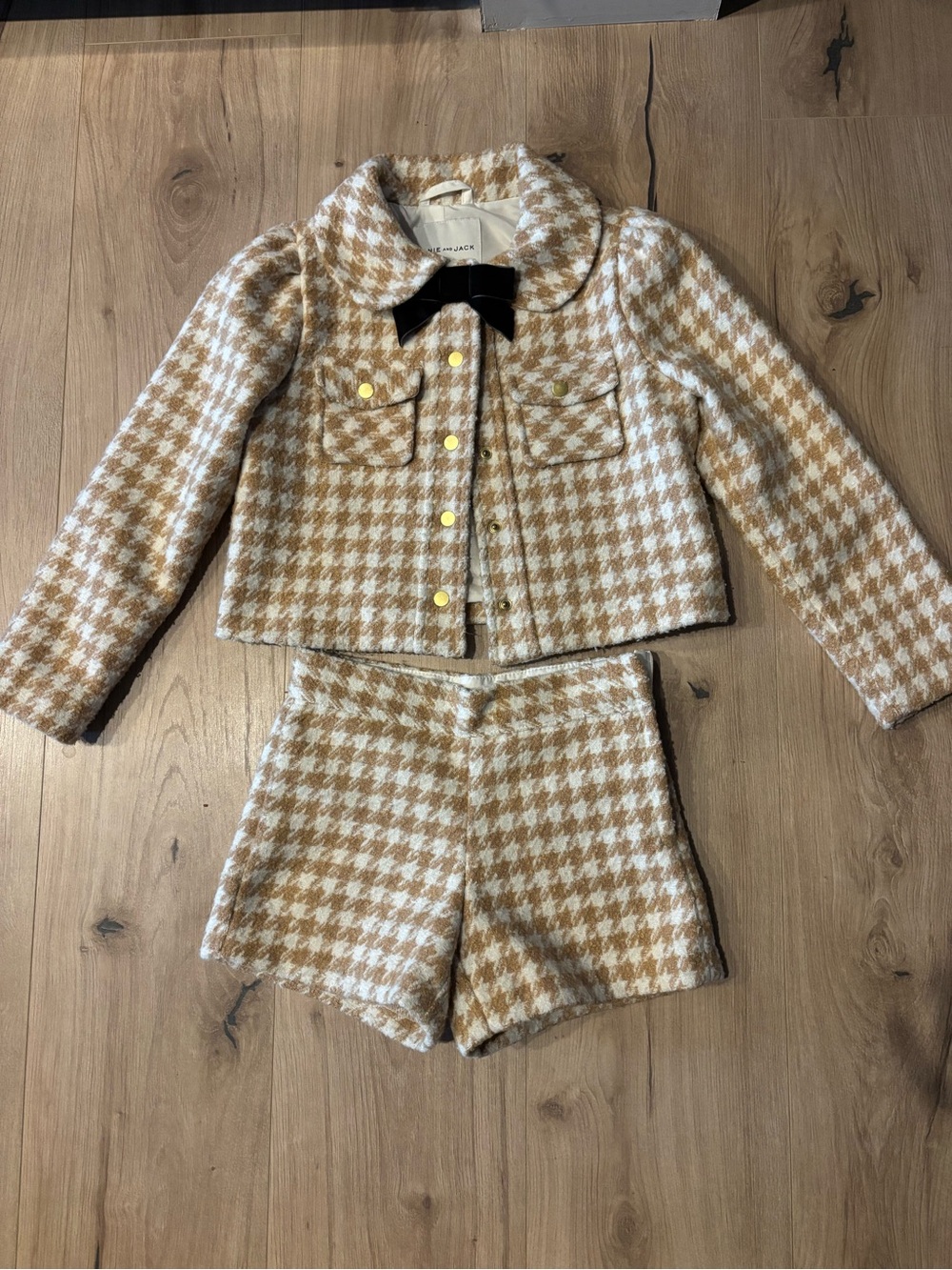 Janie and Jack Cream and Tan Houndstooth Tweed Set
